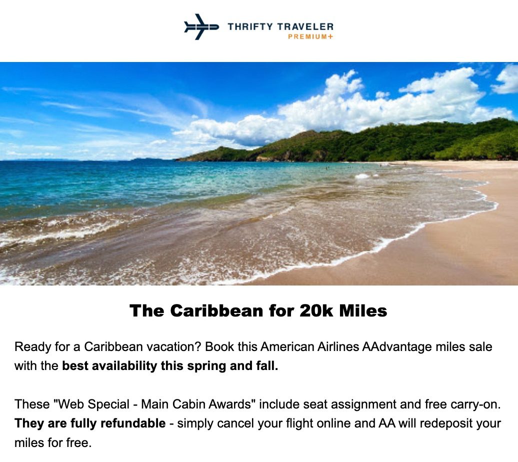 thrifty traveler premium deal aa miles caribbean