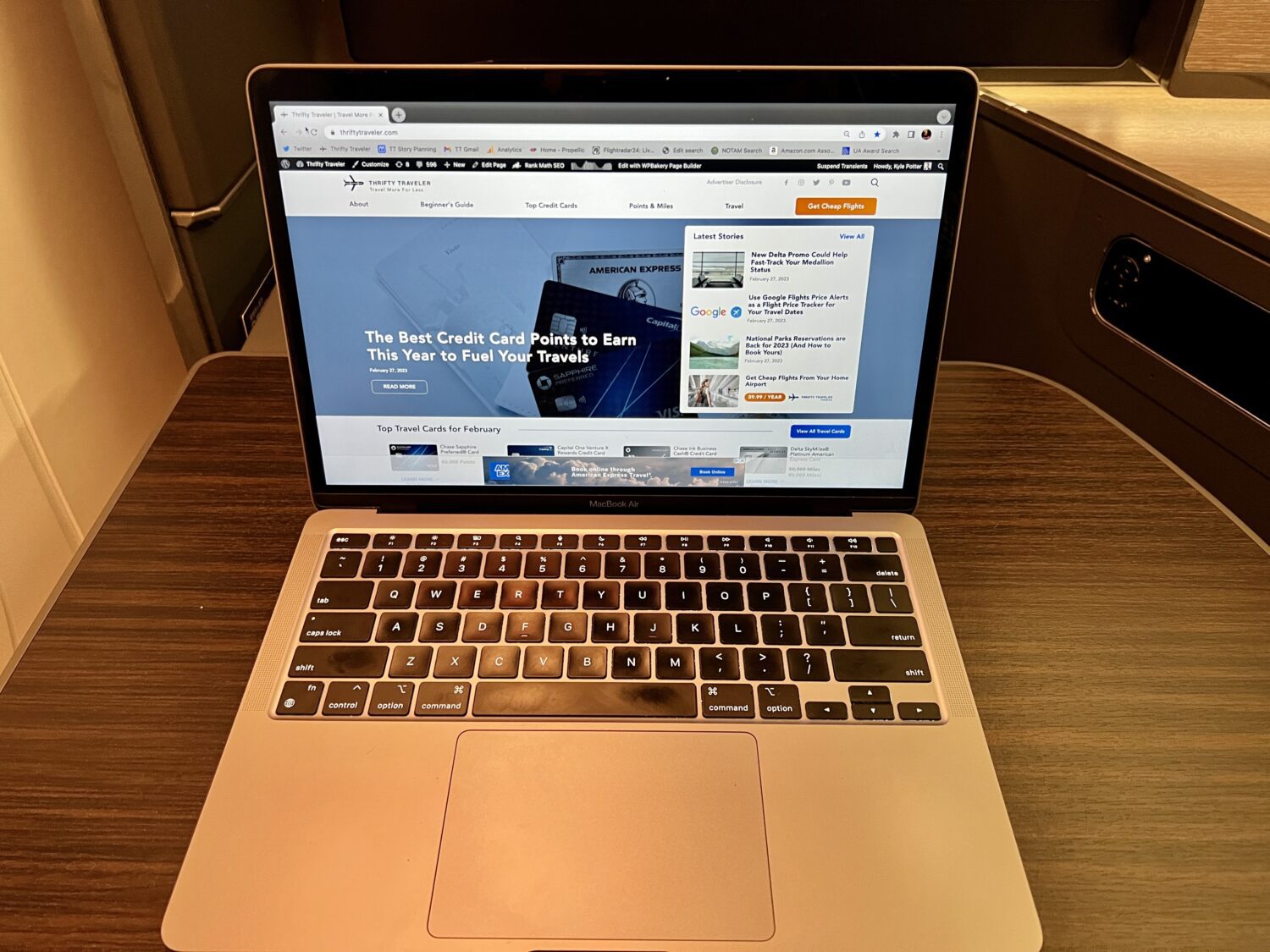 laptop on a plane tray