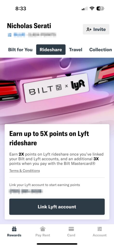 bilt rewards app rideshare tab