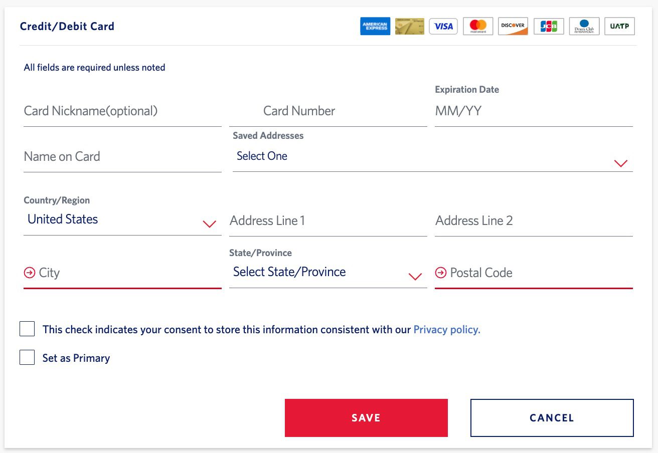 delta credit card entry
