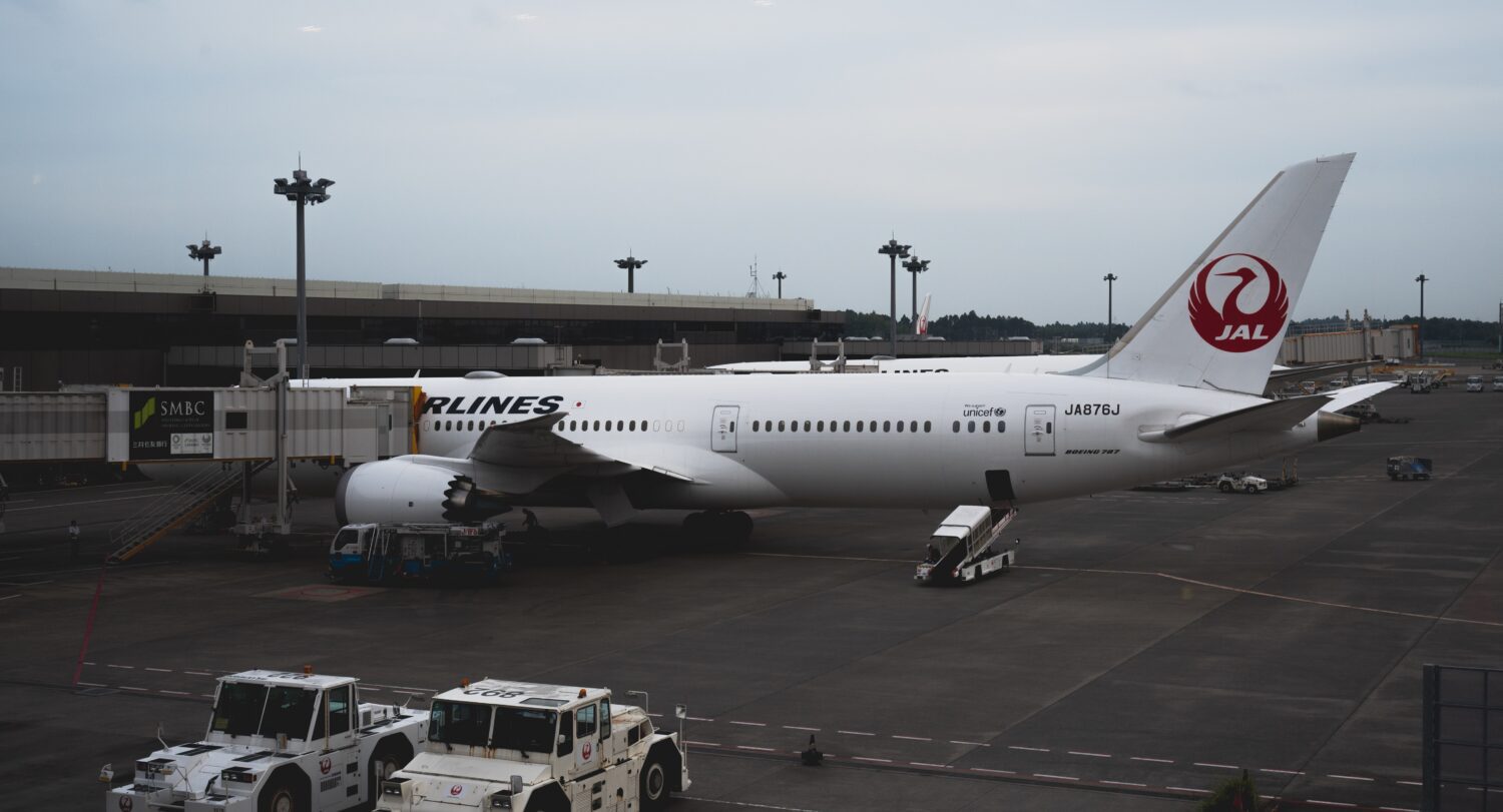Japan Airlines plane at gate