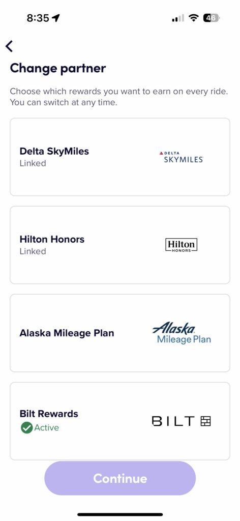 Lyft Rewards tab in the app 