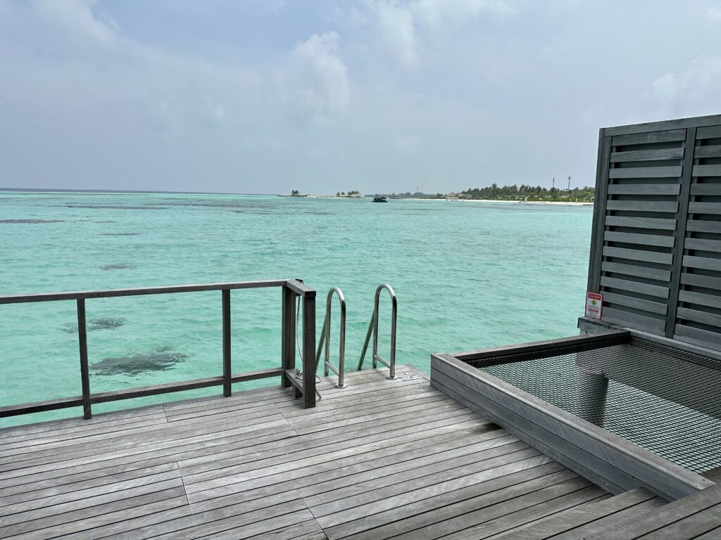 sunrise overwater villa patio stairs
