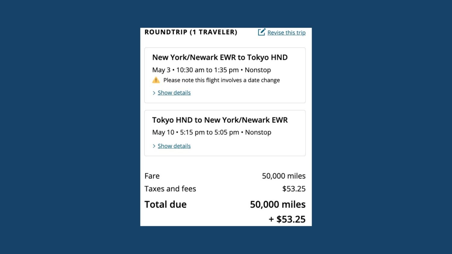 united deal newark to tokyo