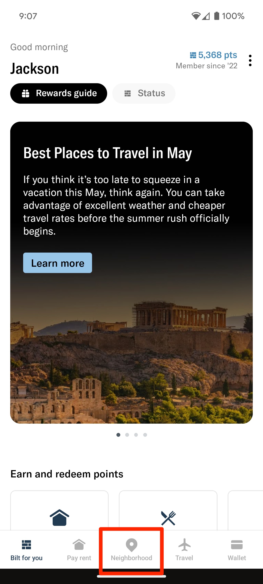 Bilt Rewards App Neighborhood tab