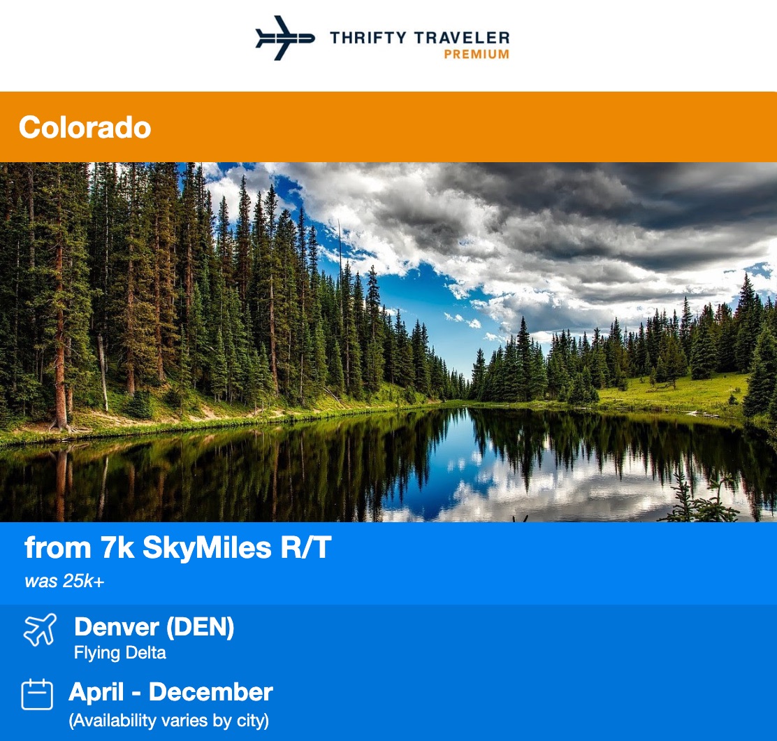 Thrifty Traveler Premium Delta SkyMiles flash sale Colorado 