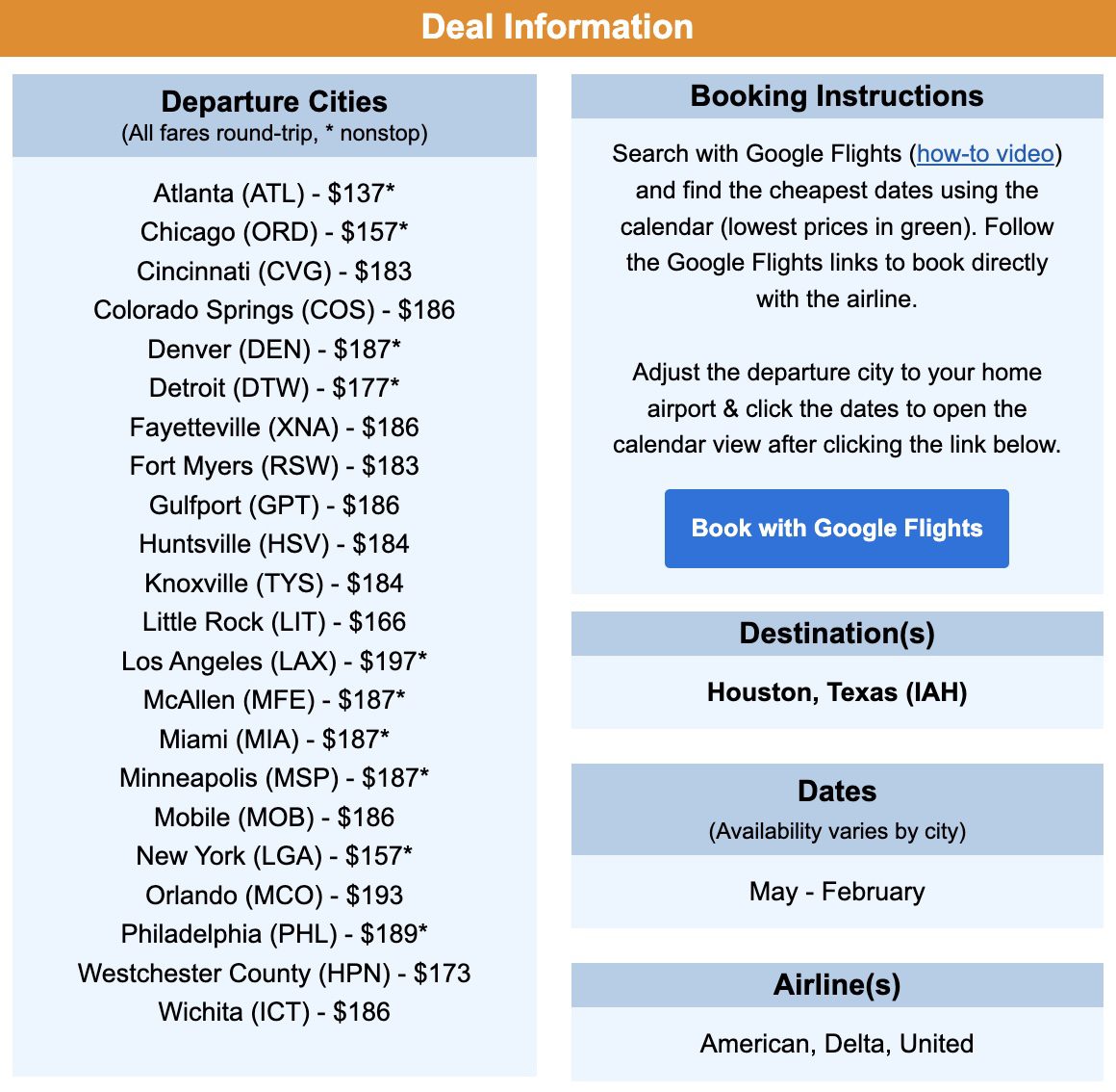 Houston flight deal