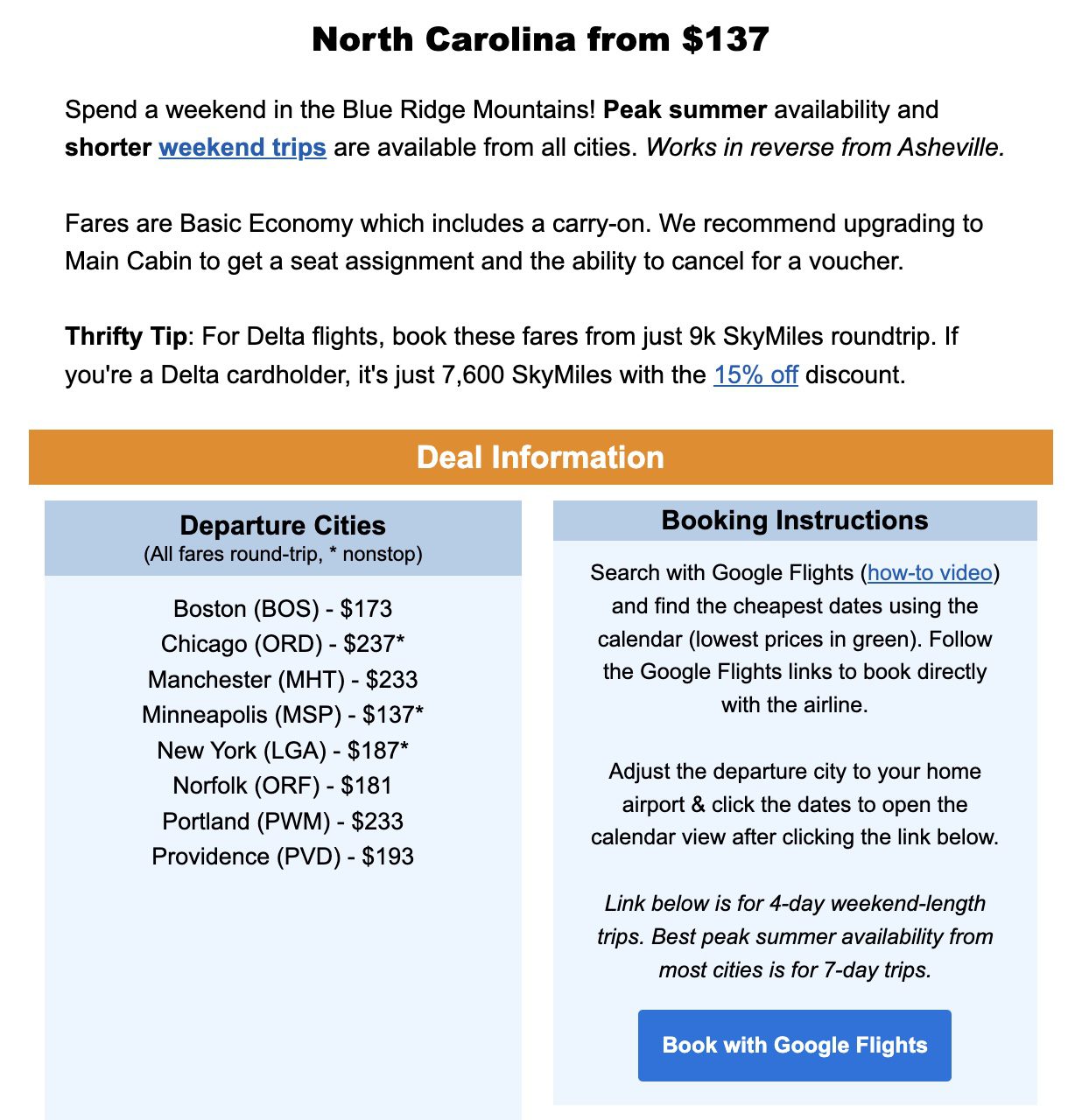 Asheville flight deal