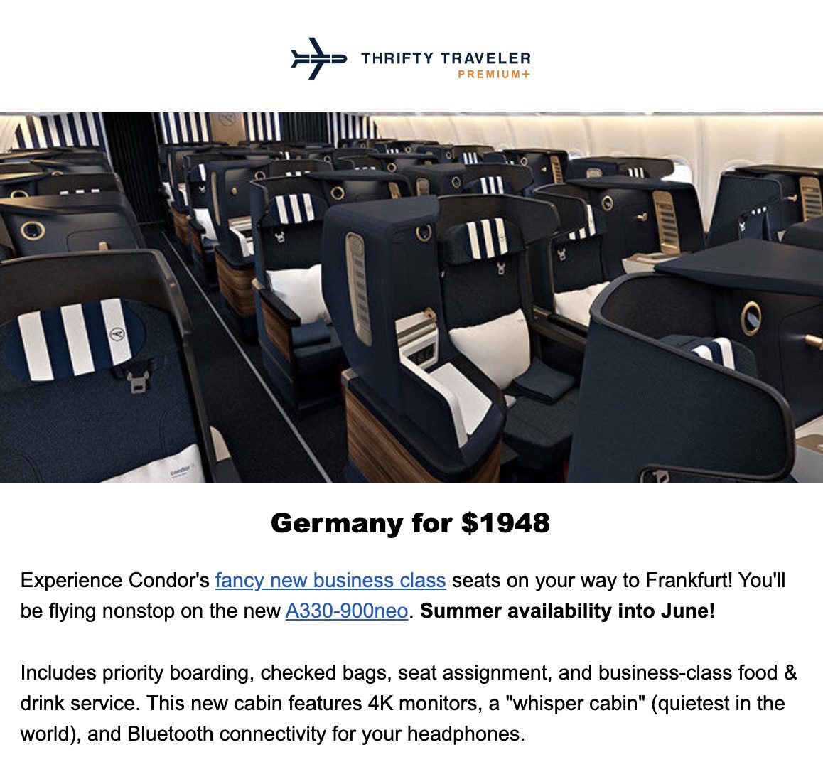 Condor Business class flight deal