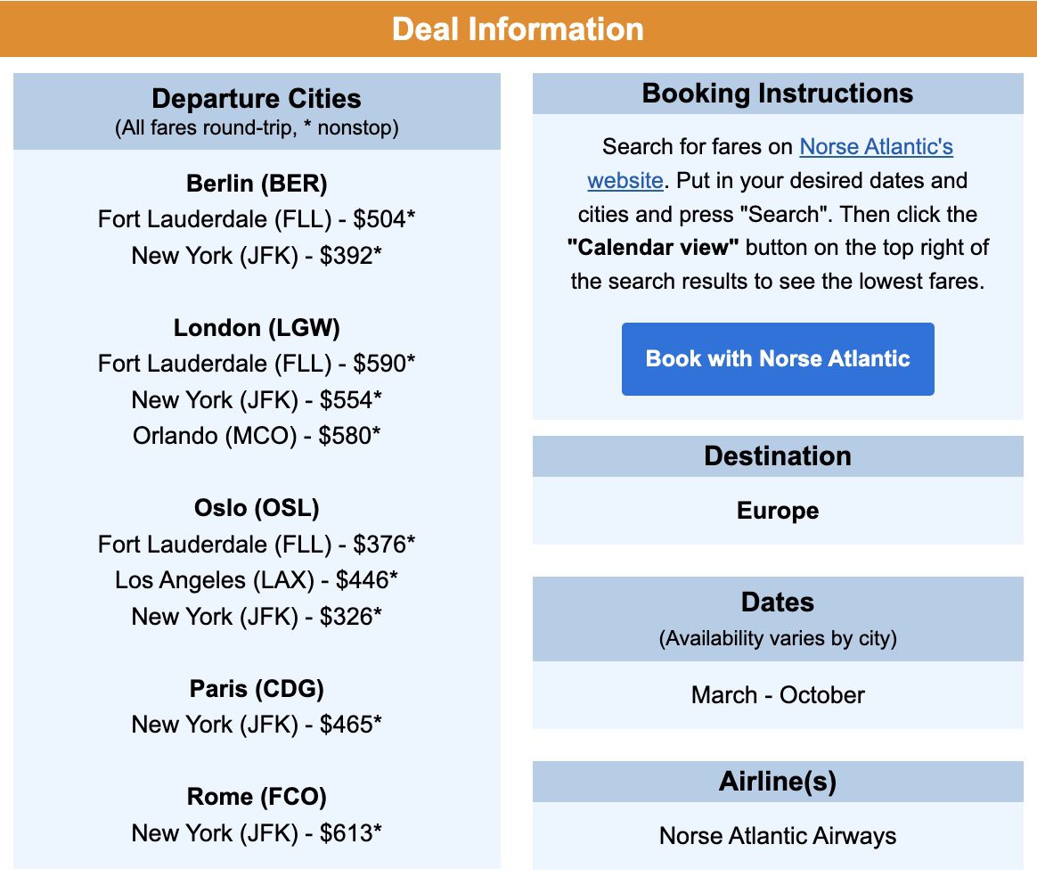 Norse Atlantic flight deal