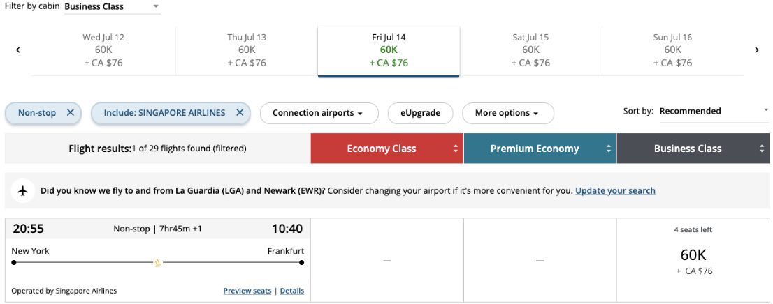 Singapore Airlines to Frankfurt