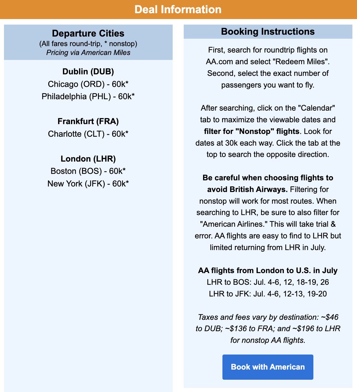 American Airlines flights to Europe