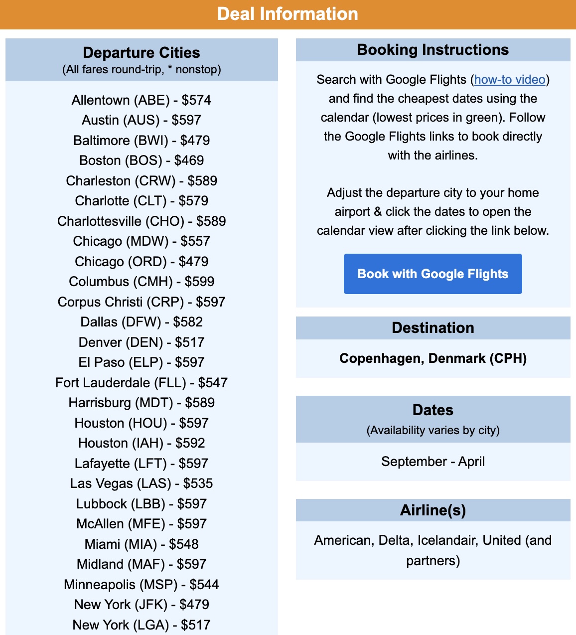 Copenhagen flight deal