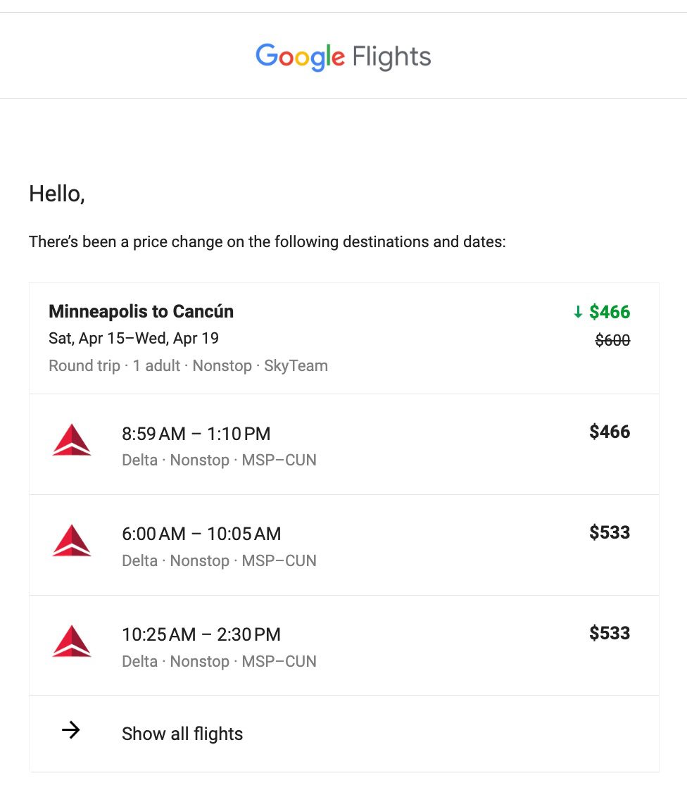 google flights price alert
