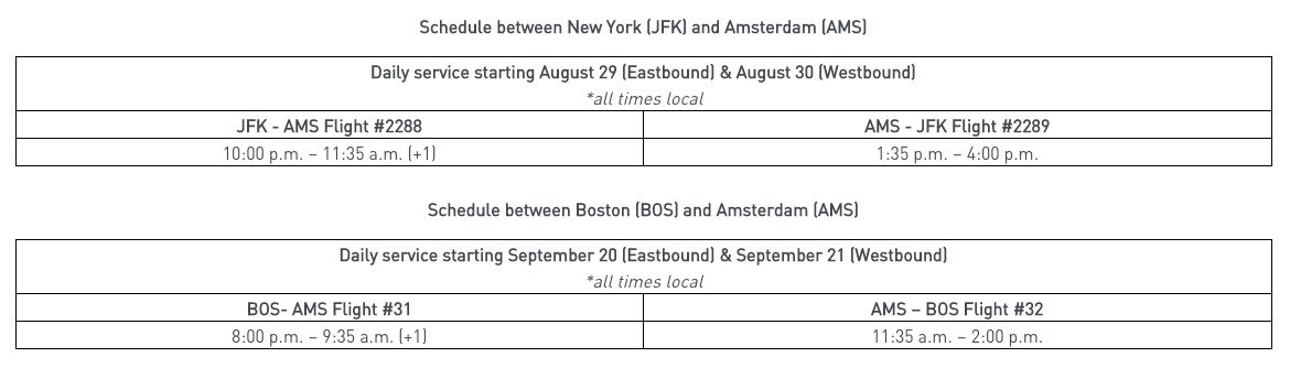 jetblue amsterdam schedule