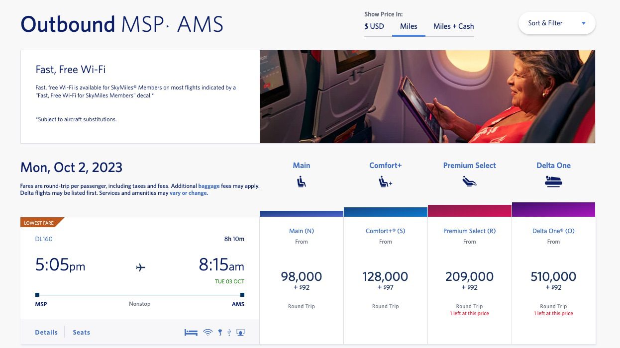 msp to amsterdam skymiles