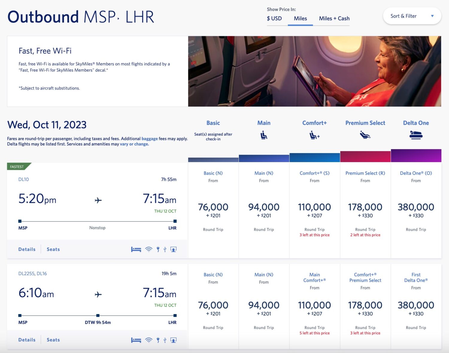 delta basic economy msp to london