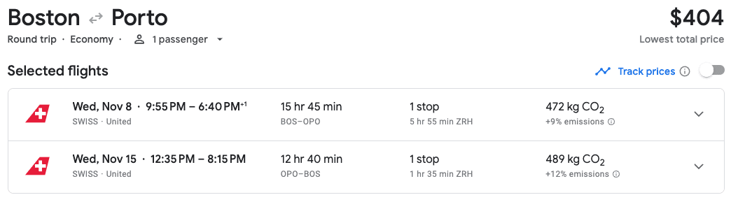 boston to porto flight