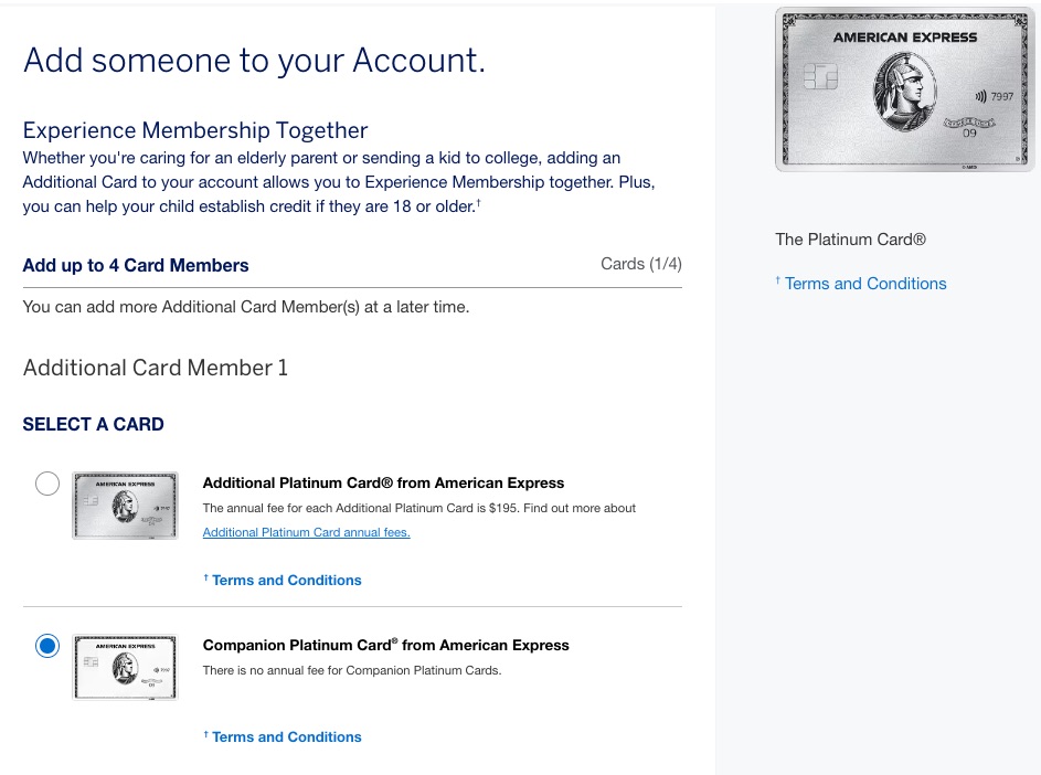 Adding an Amex Platinum authorized user