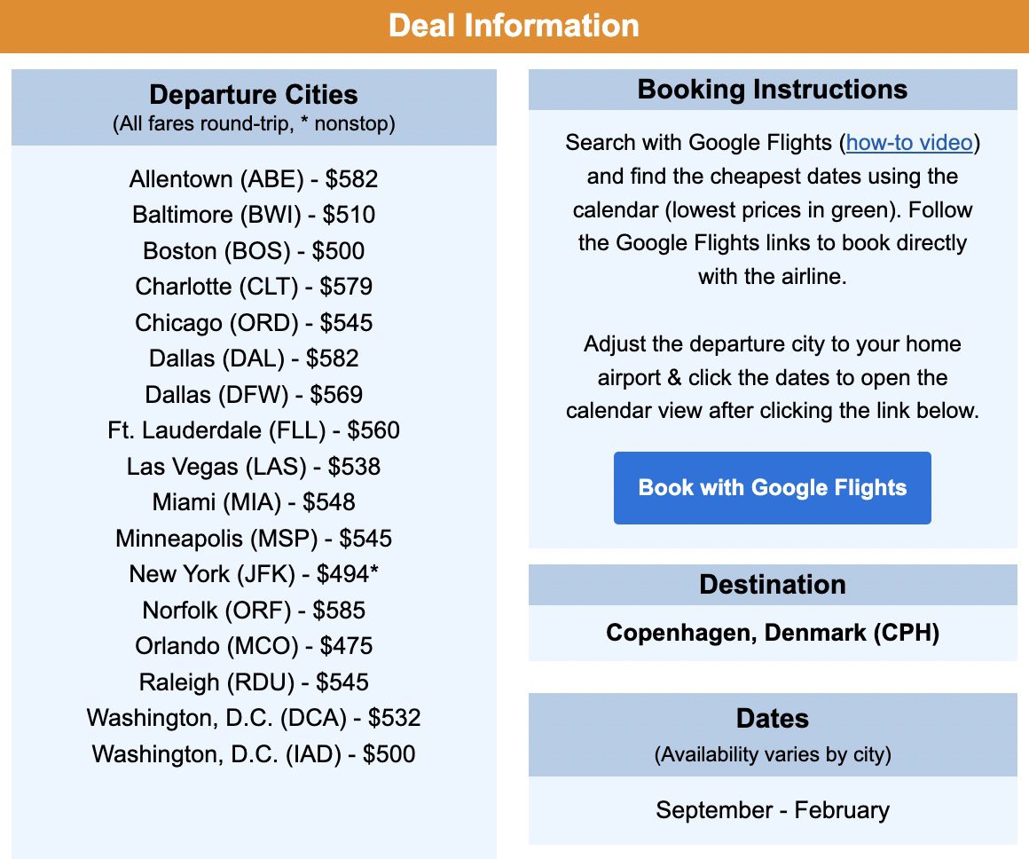 Copenhagen flight deal information