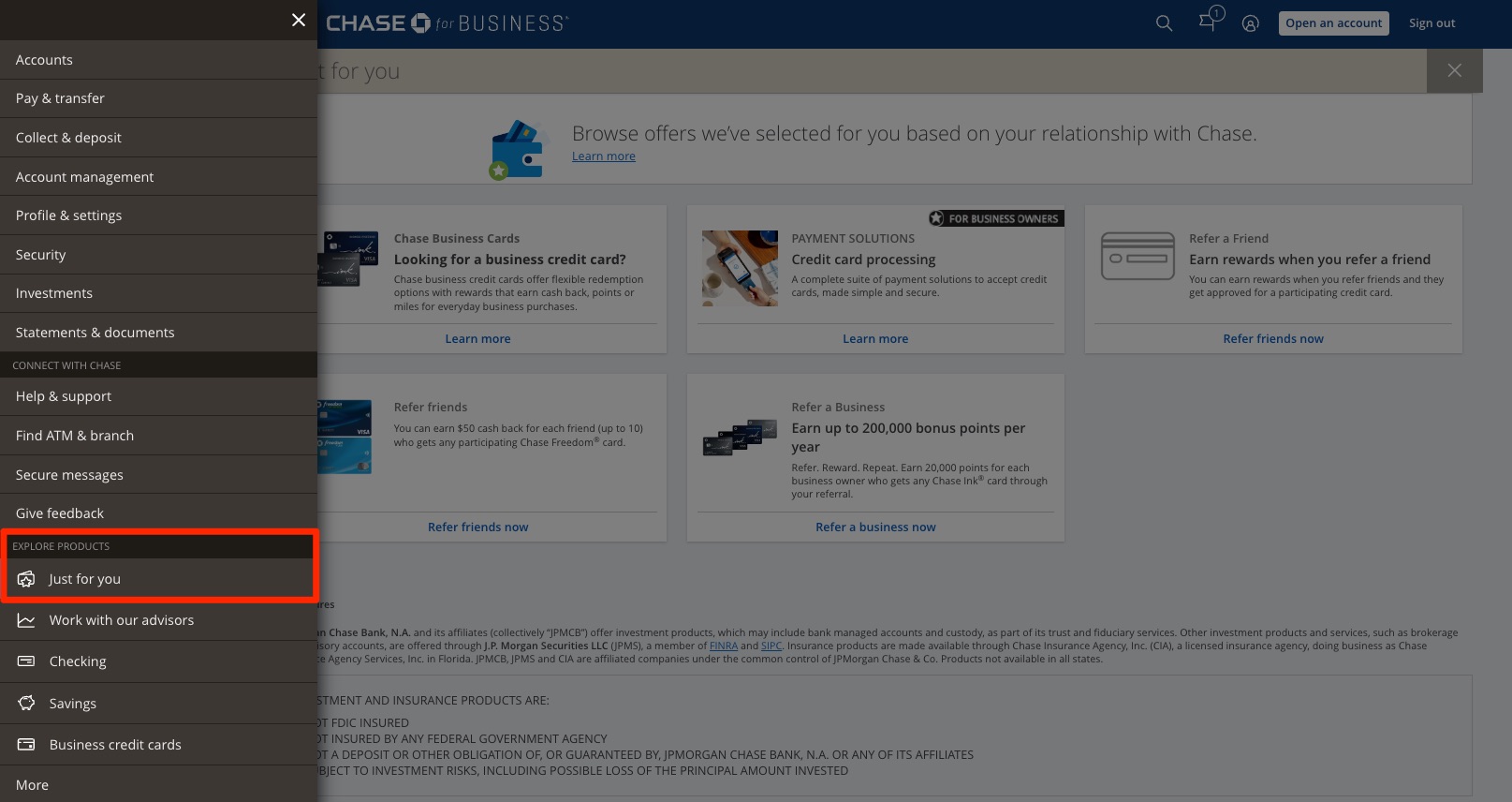 Chase Just for you offers