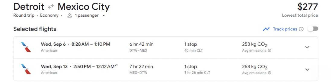 Mexico City flight from Detroit