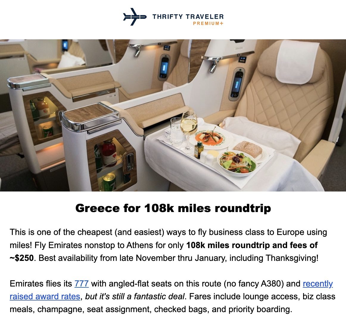 Emirates business class to Athens