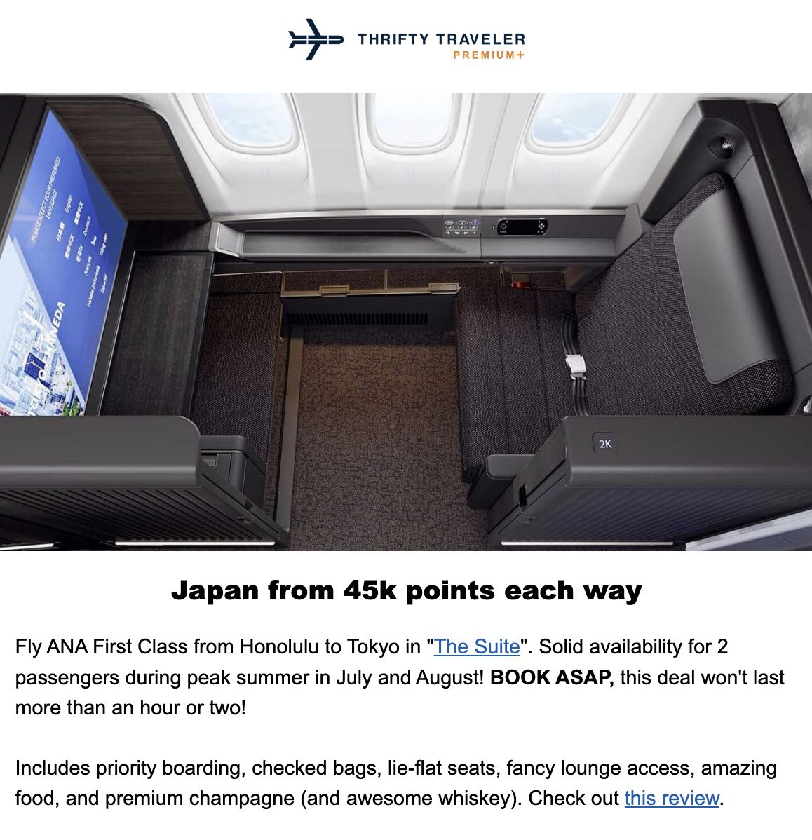 HNL TYO First Class flight deal