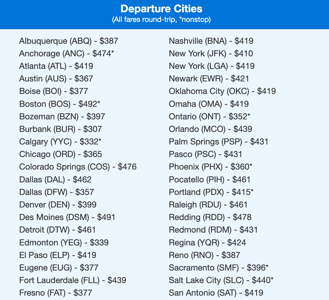 Hawaii Thrifty Traveler Premium flight deal departure cities