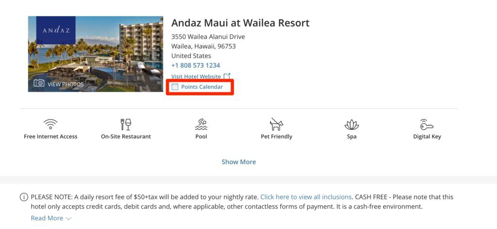 hyatt points calendar view