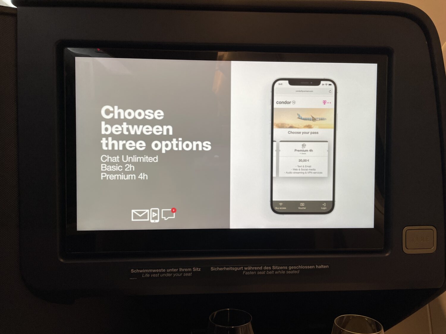 choose between three options chat unlimited, basic 2h and premium 4h wifi