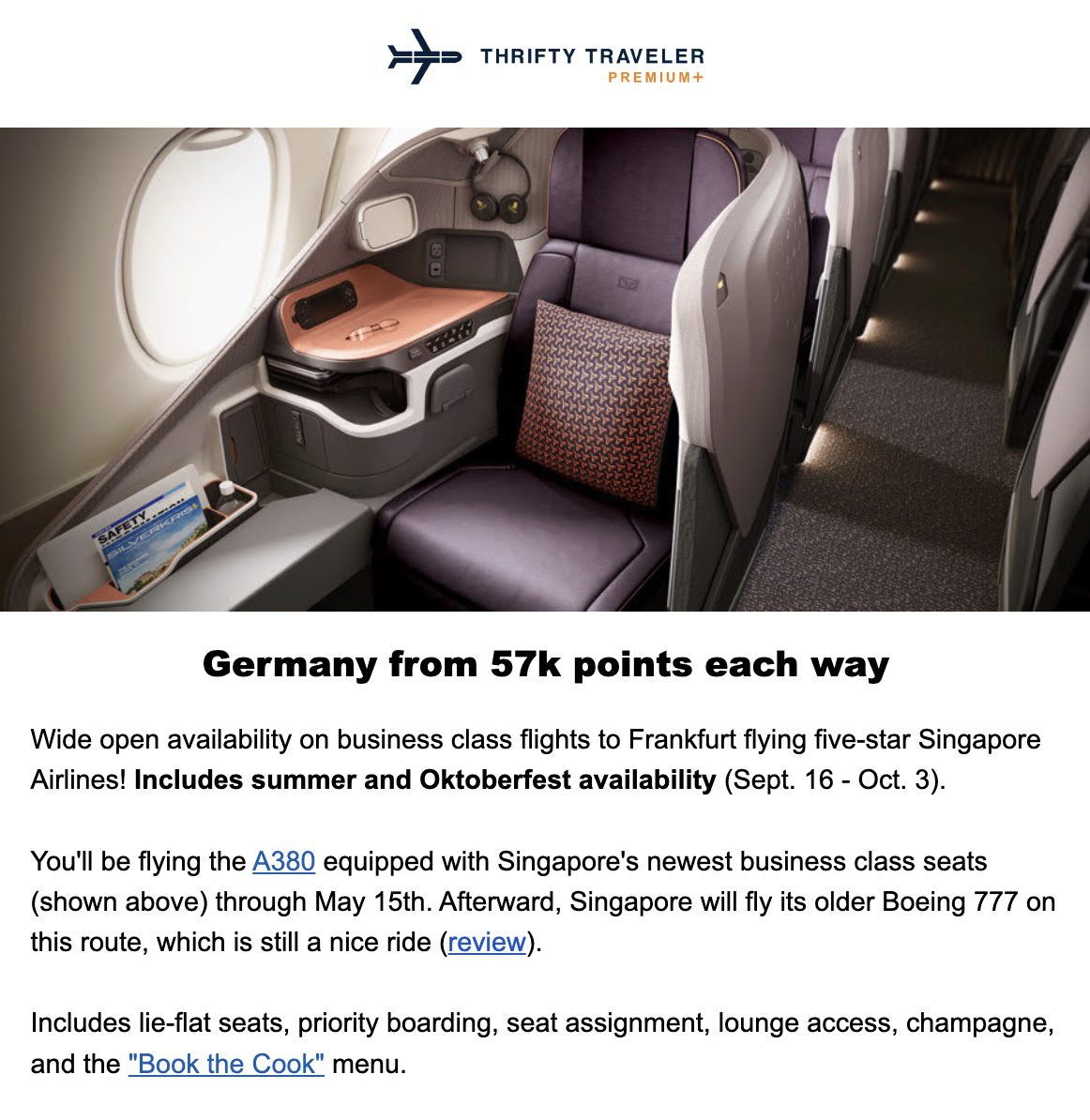 Singapore Airlines to Frankfurt business class