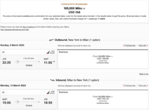 Emirates business class to Milan