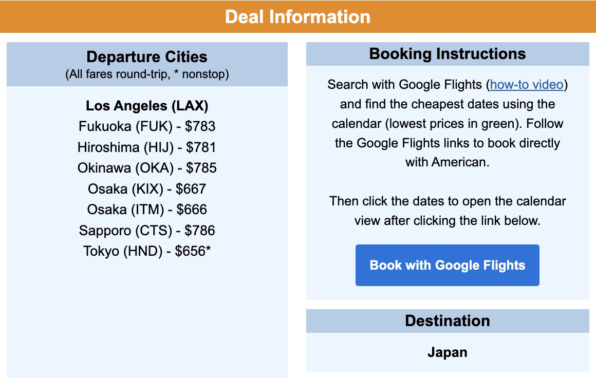 Japan flight deal