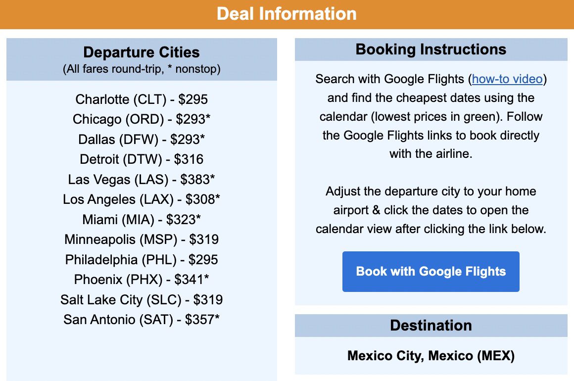 Mexico City flight deal info