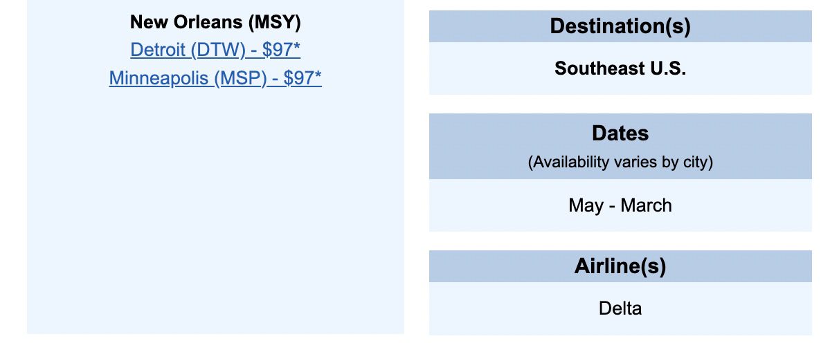 New Orleans flight deal