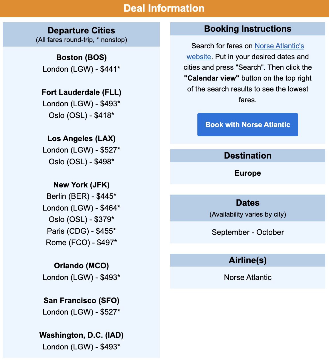 Norse Atlantic flight deal