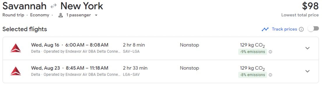 New York City fare from Savannah