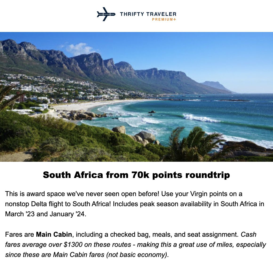 South Africa flight deal with Virgin points