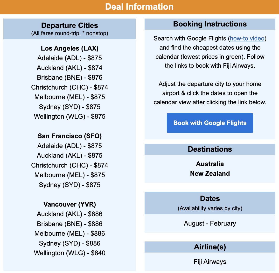 Fiji stopover fares to New Zealand and Australia