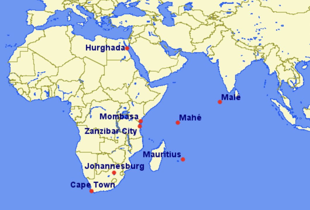 Condor southern Hemisphere route map