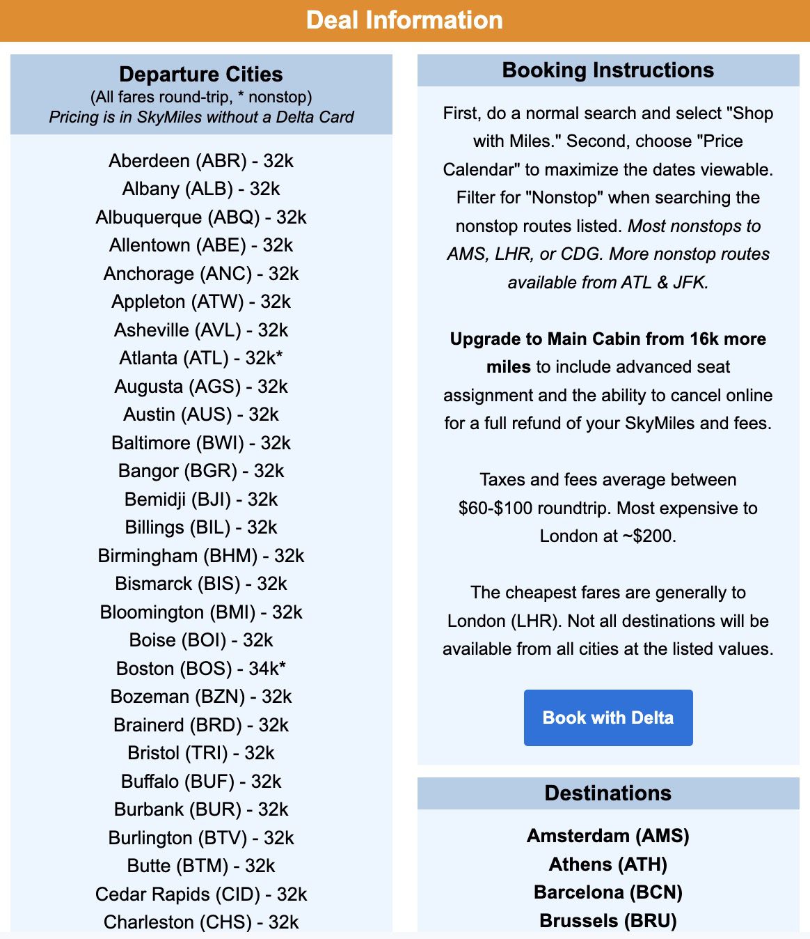 Delta SkyMiles flash sale to Europe