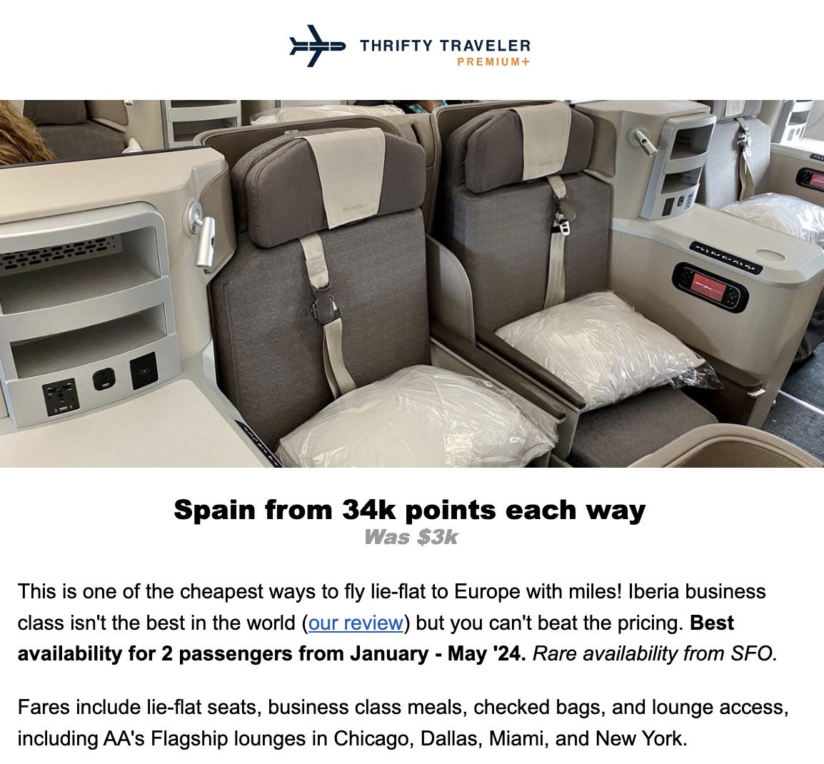 Spain Business Class flight deal