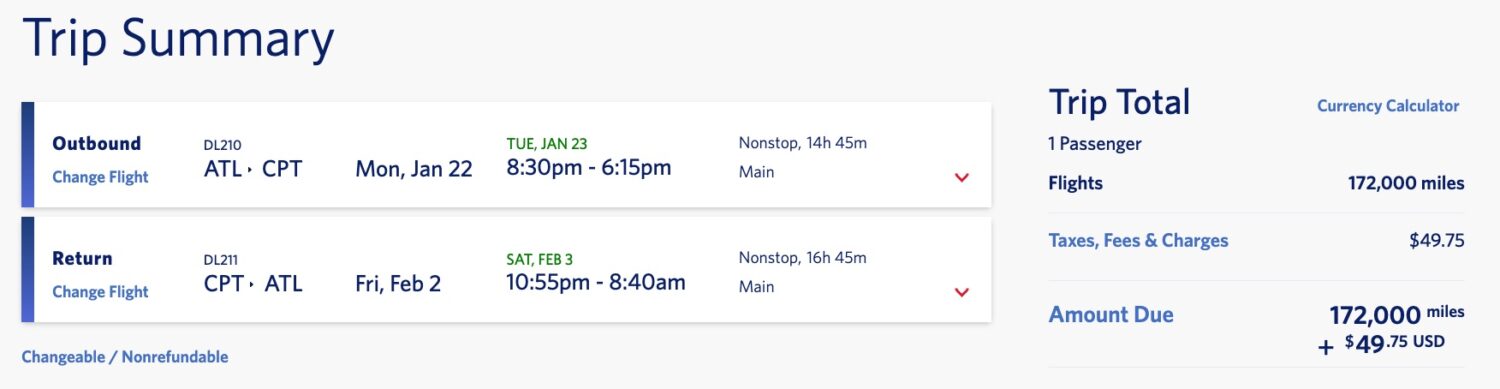 delta atlanta to cape town