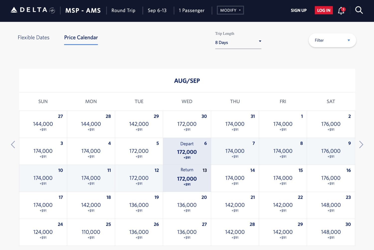 delta skymiles calendar
