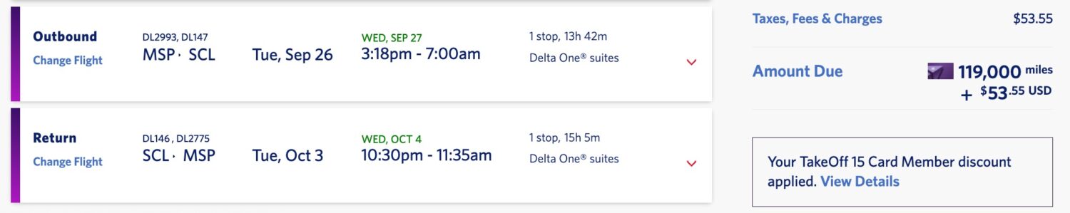 msp to santiago delta one suites
