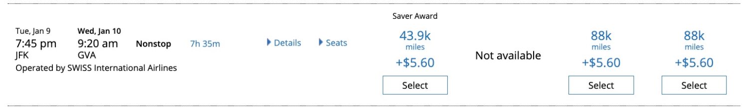 swiss business class redemption