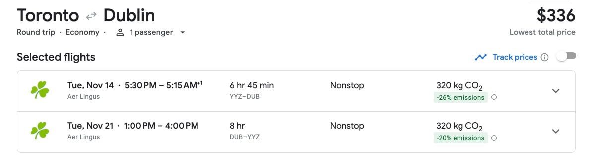 cheap fare to dublin