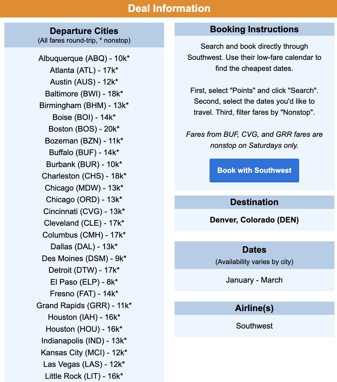 Rapid Rewards points to Colorado
