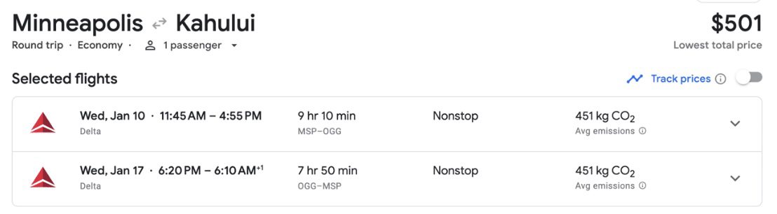 MSP to Maui nonstop flight deal